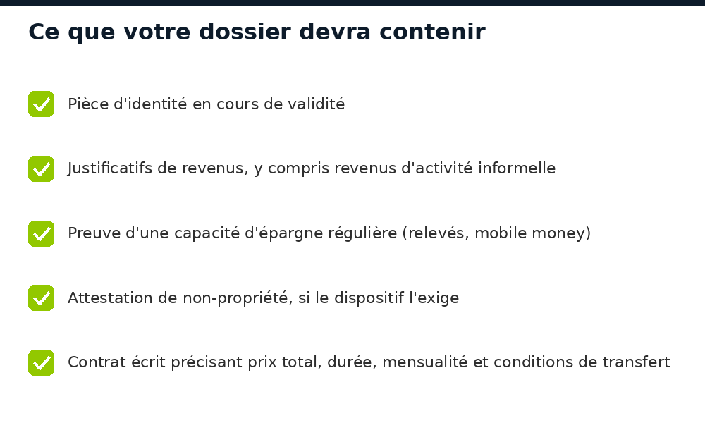 Check-list des pièces à réunir pour constituer un dossier de location-vente au Sénégal